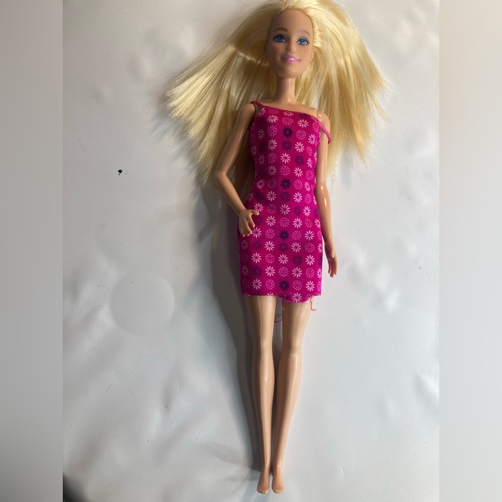 Barbie fashion doll blonde pink floral dress 2013